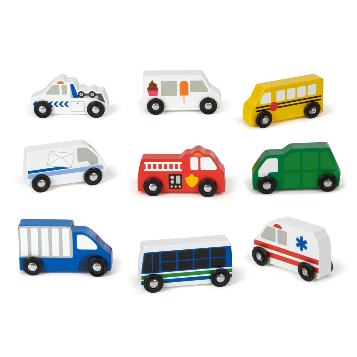 Melissa & Doug Town Vehicles Set in Wooden Tray (9 pcs) Melissa & Doug