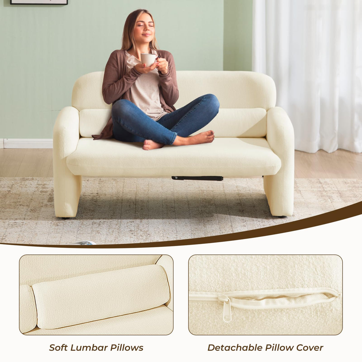 Furnimart Modern Loveseat Sofa, 54" 2-Seater Boucle Sofa, Comfy Upholstered Minimalist Couch, Small Couches for Small Spaces, Apartment, Office, Living Room, Bedroom, Dorm, Chenille White Furnimart