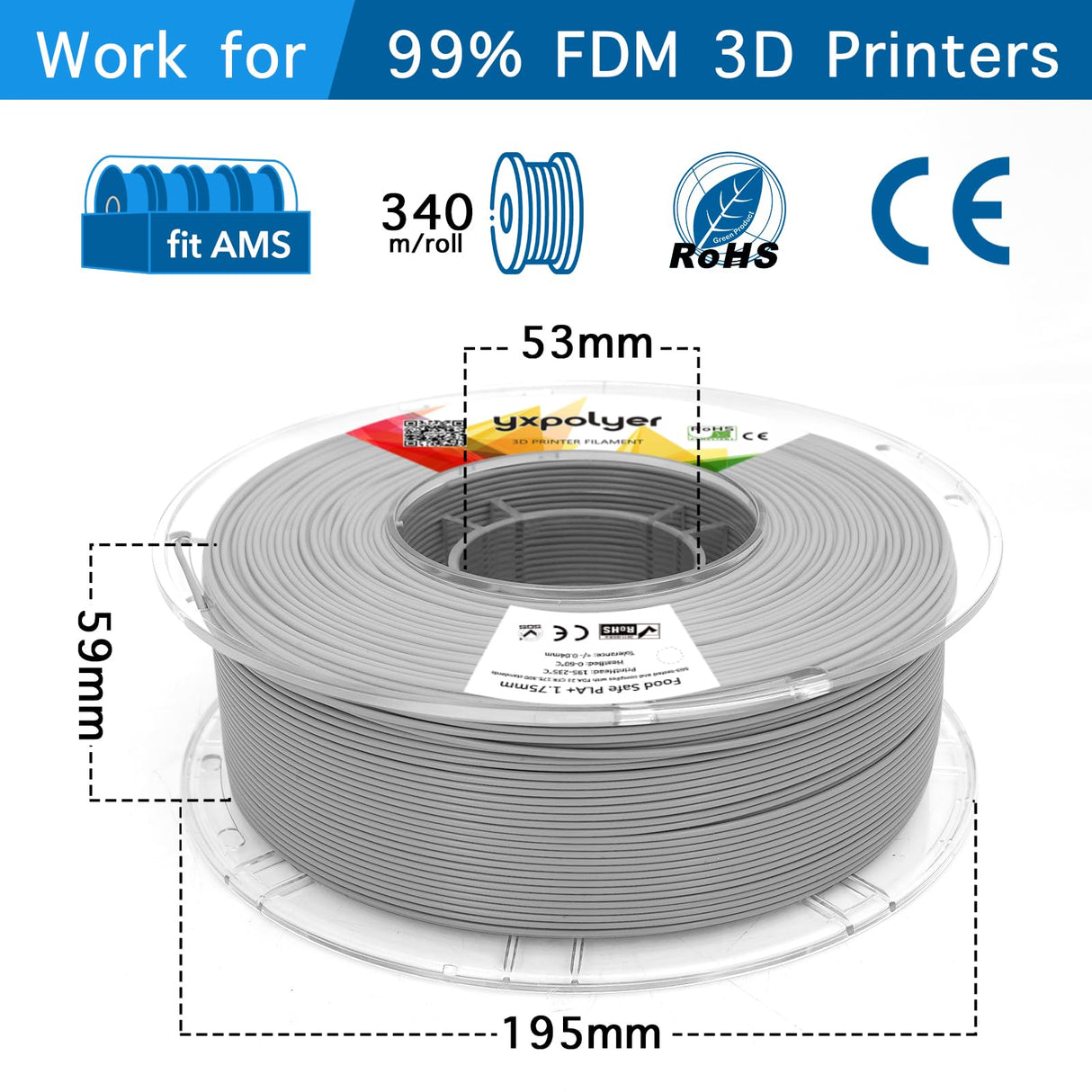 YXPOLYER PLA Plus Filament Food-Grade pla+ PLA Plus 3D Printing Filament 1.75 mm 1kg 2.2lbs with Reusable PC Spool, Modified 3D Printer Filament for Most FDM 3D Printers yxpolyer
