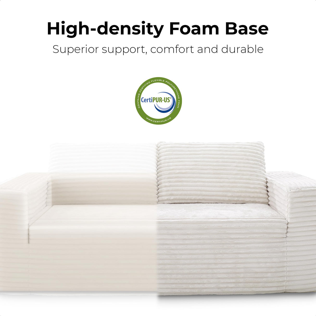 LIKIMIO 71" Loveseat Sofa in a Box - Plush Corduroy Deep Seat Couch, No Assembly Required, Space-Saving Design for Compact Living Room, Apartment, Home Office, Beige LIKIMIO