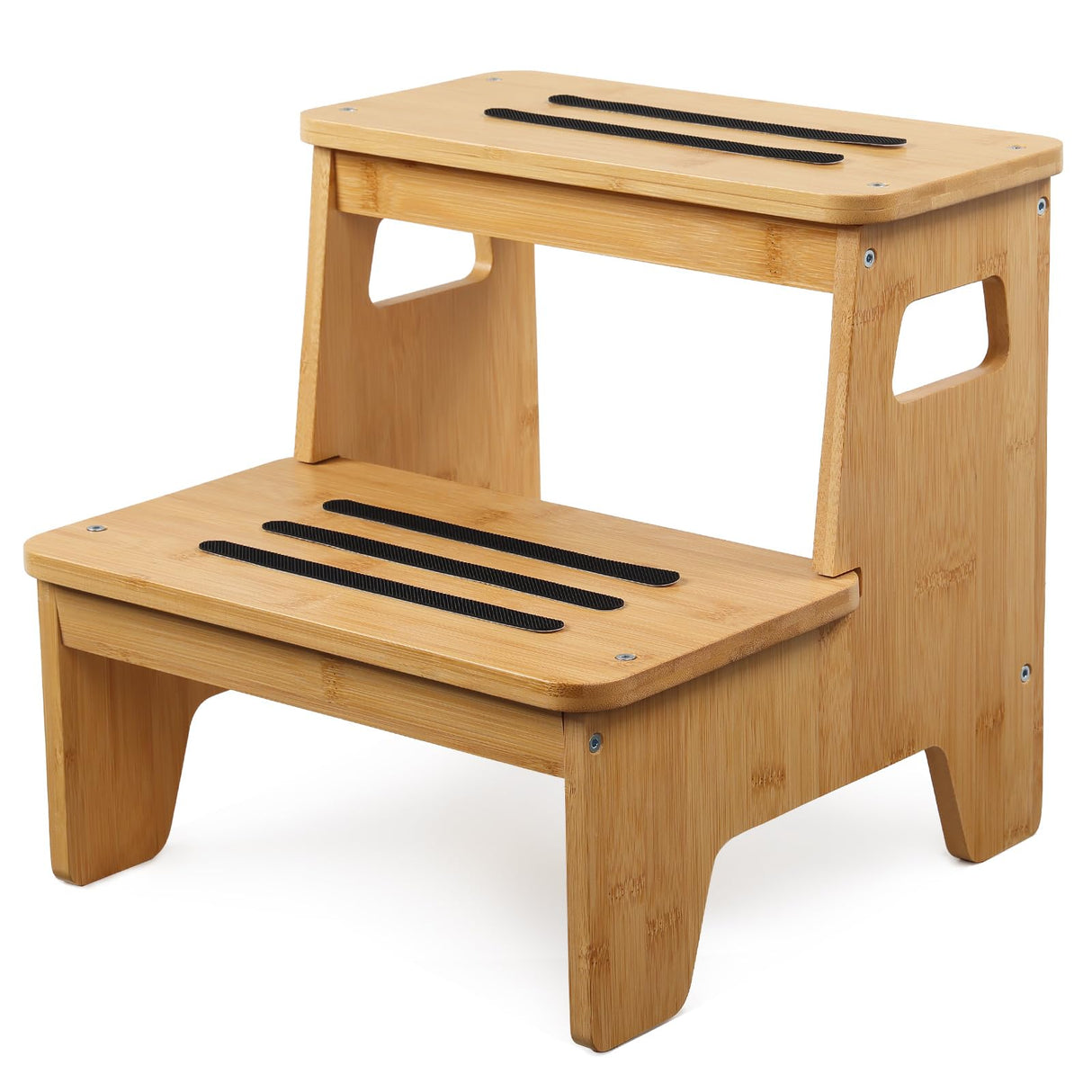 Wooden 2-Step Stool, Bamboo Step Stool with Handles, DIY Non-Slip Surface, Portable Stepping Stool for Kitchen, Toilet, Bathroom Sink, Bedroom, Natural BShome