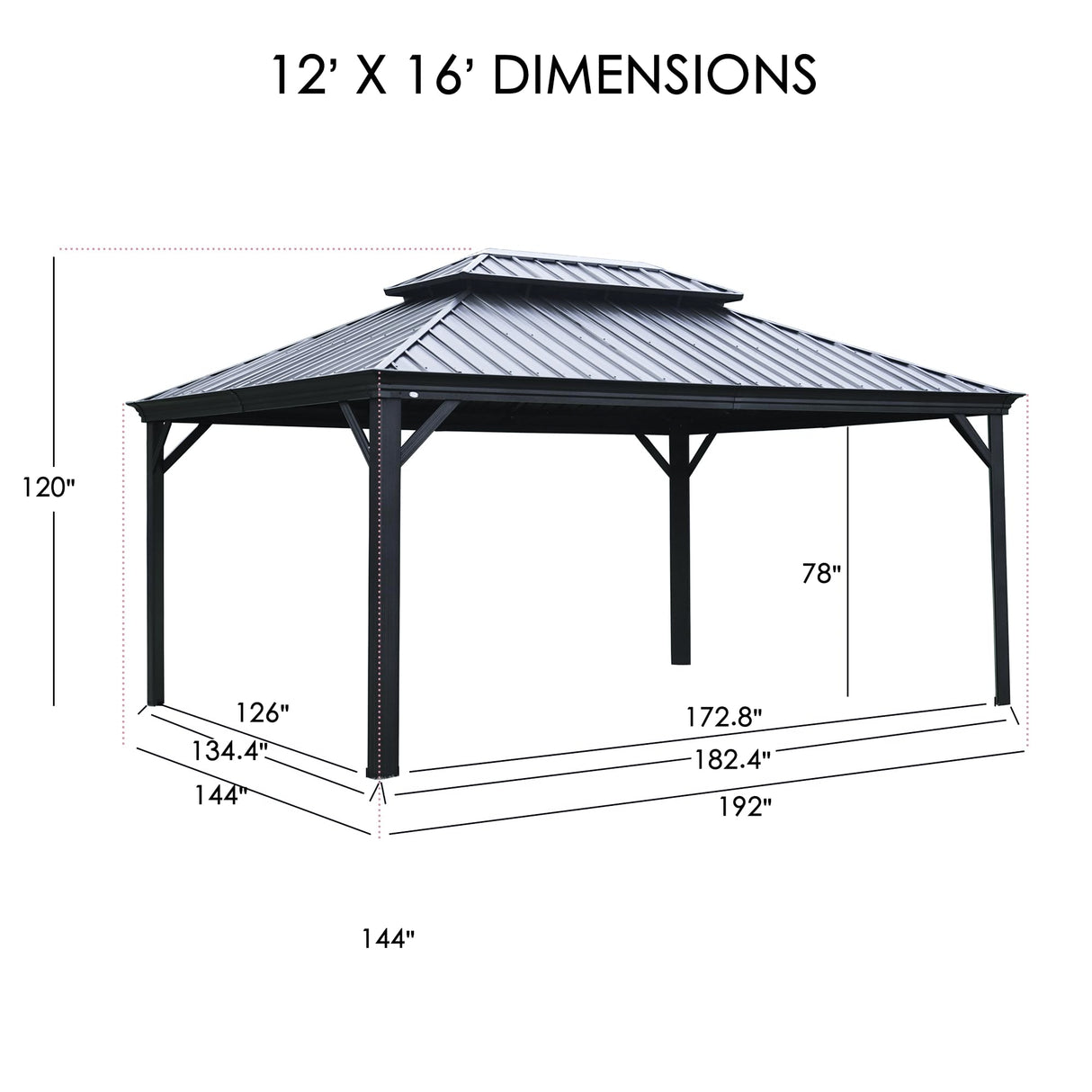 Kozyard Alexander 12' X 16' Hardtop Gazebo, Aluminum Metal Gazebo with Galvanized Steel Double Roof Canopy, Curtain and Netting, Permanent Gazebo Pavilion for Patio, Backyard, Deck, Lawn (Gray) Kozyard