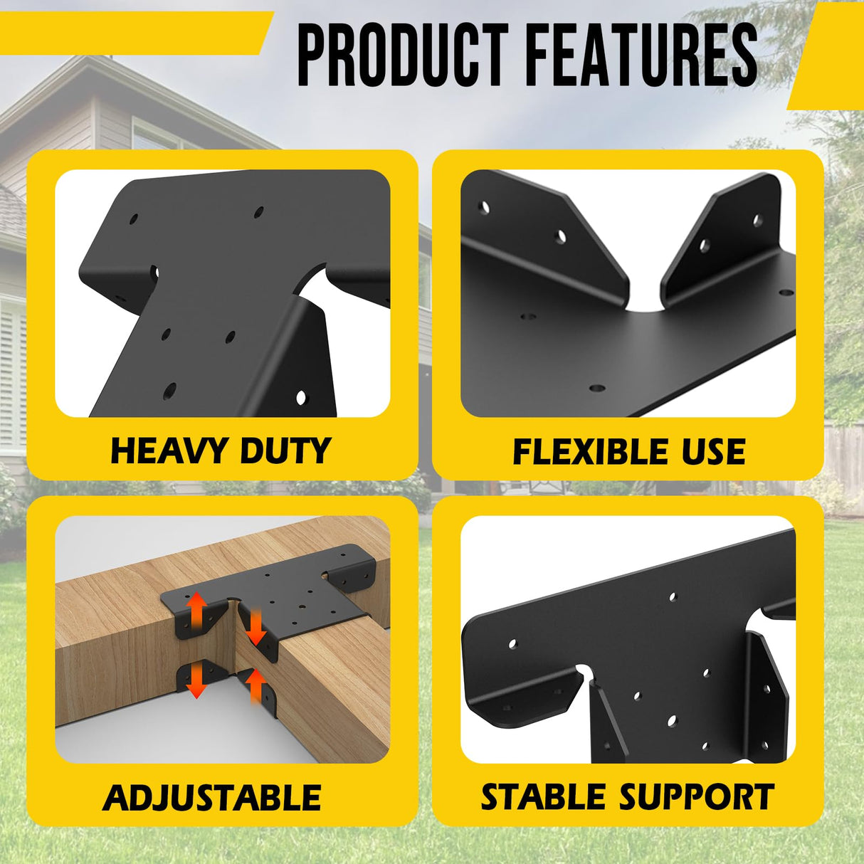 Lipshome 4Pcs Heavy Duty Pergola Brackets,Adjustable Pergola Brackets 4x4,Can be Fence Post Brackets for Metal Posts to Wood (4pcs 3-Way T Brackets) Lipshome