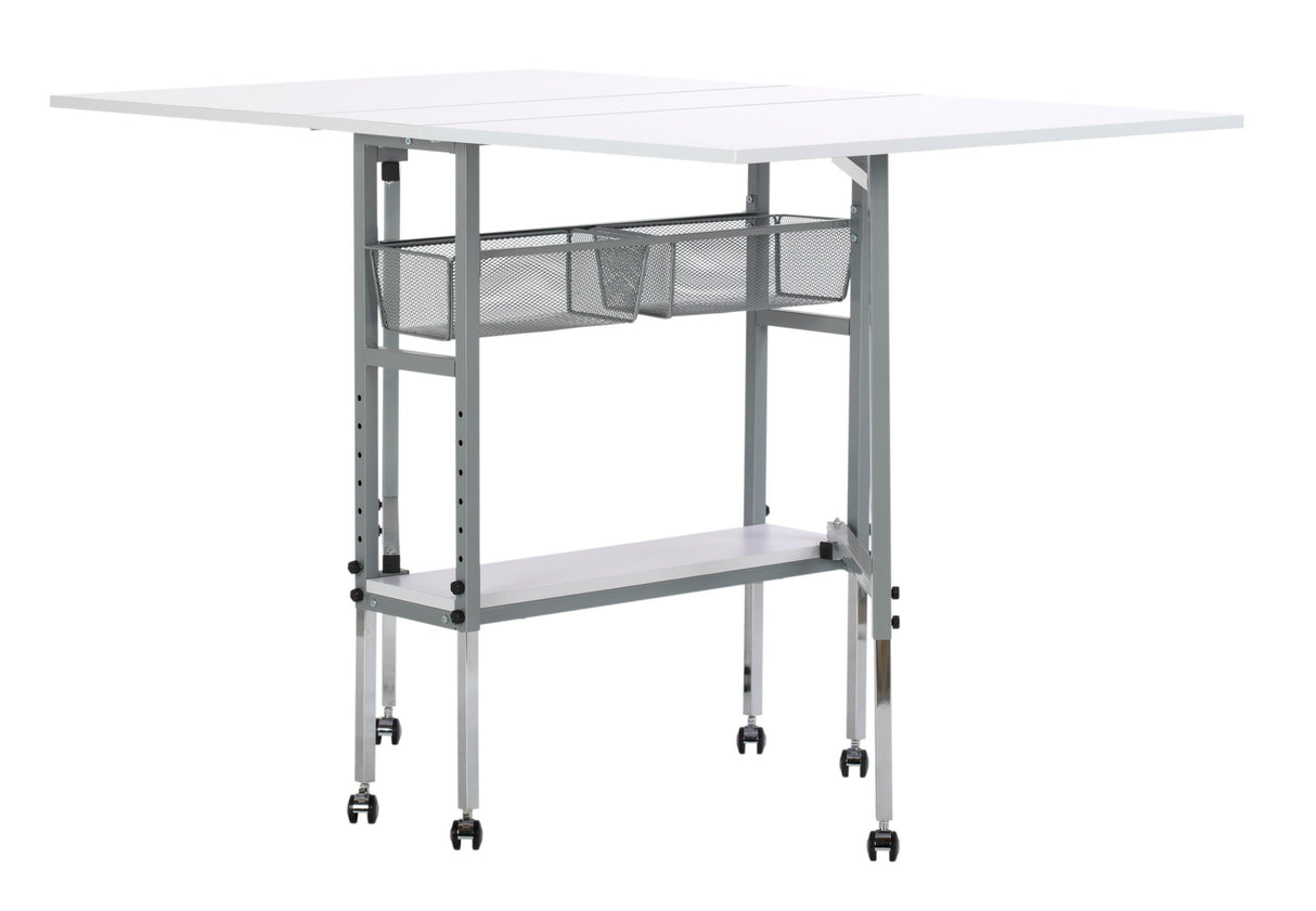 Sew Ready Hobby and Cutting Table - 58.75" W x 36.5" D White Arts and Crafts Table with 2 Mesh Storage Drawers, Silver/White Sew Ready