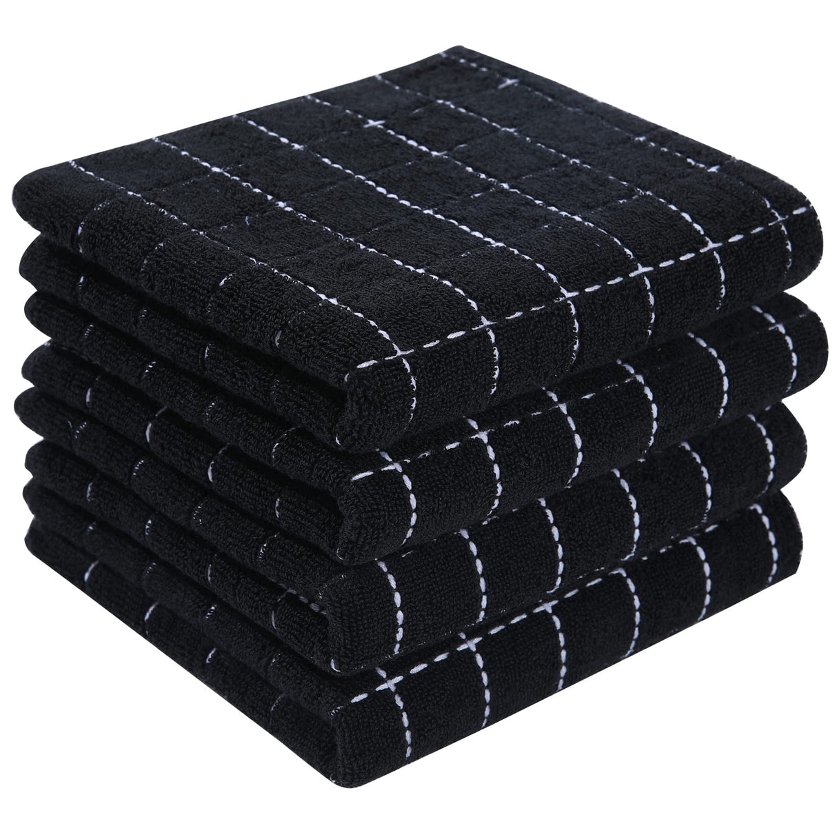 Homaxy 100% Cotton Terry Kitchen Towels(Black, 13 x 28 inches), Checkered Designed, Soft and Super Absorbent Dish Towels, 4 Pack Homaxy