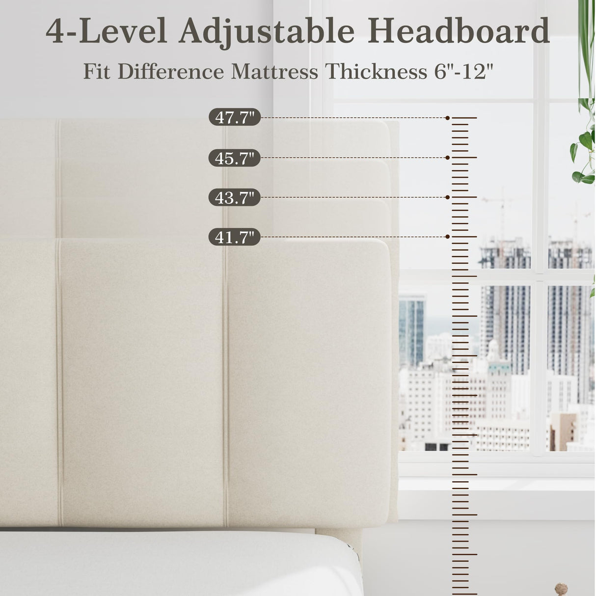 VECELO Twin Bed Frame with Upholstered Headboard, Heavy-Duty Platform Bedframe with Strong Wooden Slats Support, No Boxing Spring Needed, Pale Beige VECELO