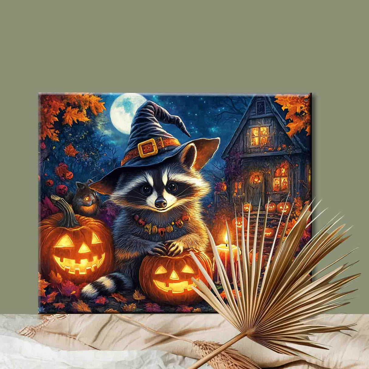 Tucocoo Halloween Funny Raccoon Paint by Numbers Kit for Adults DIY Acrylic Painting Project Cute Witch Animal Pumpkin Canvas Art Set Relaxing Craft Activity Gift Home Decor 16x20 Inch (Frameless) Tucocoo