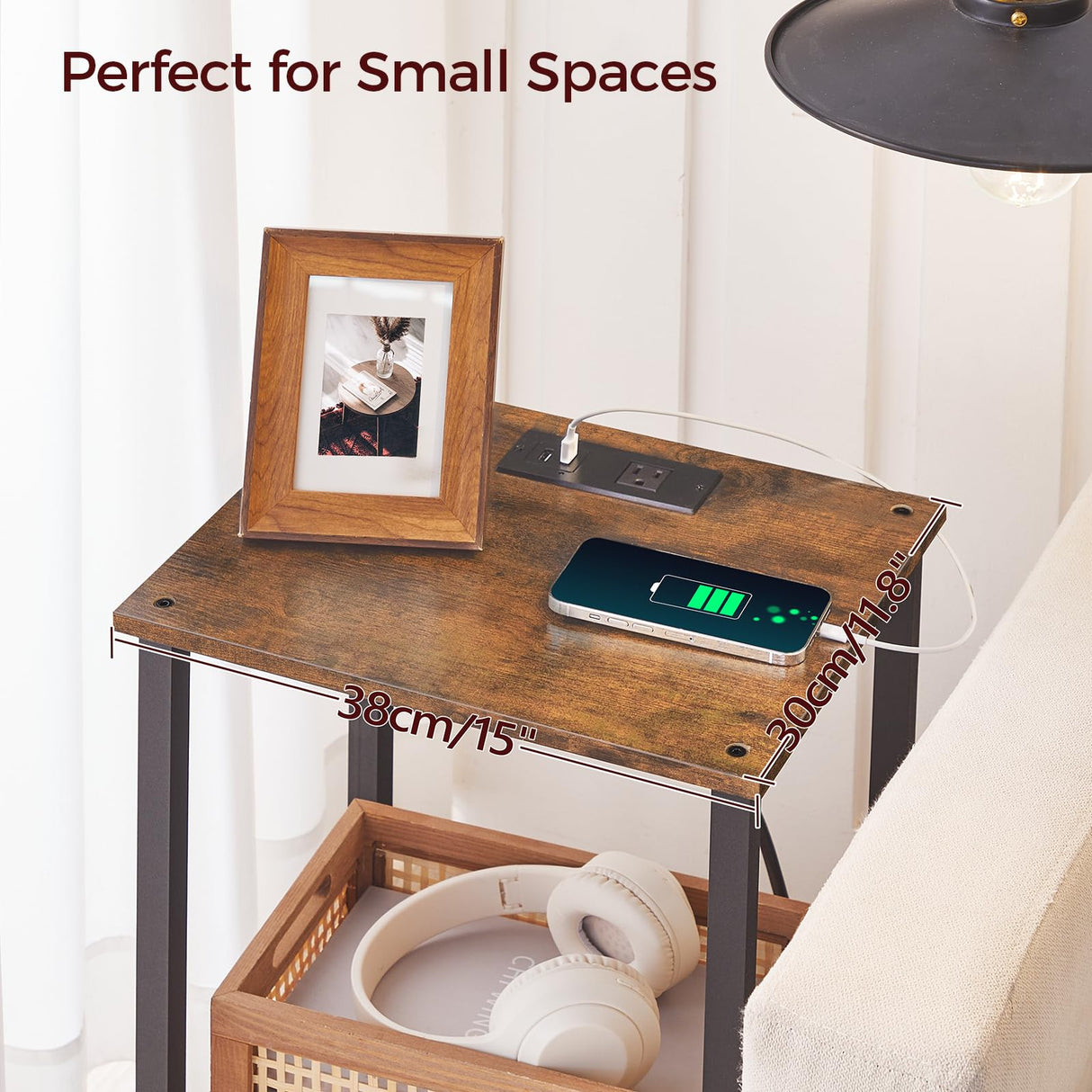 MAHANCRIS Side Table Set of 2, End Table with Charging Station, Nightstand with USB Ports and Outlet, Wooden Bedside Table for Small Space,Living Room, Bedroom, Easy Assembly, Rustic Brown ETHR79E01S2 MAHANCRIS