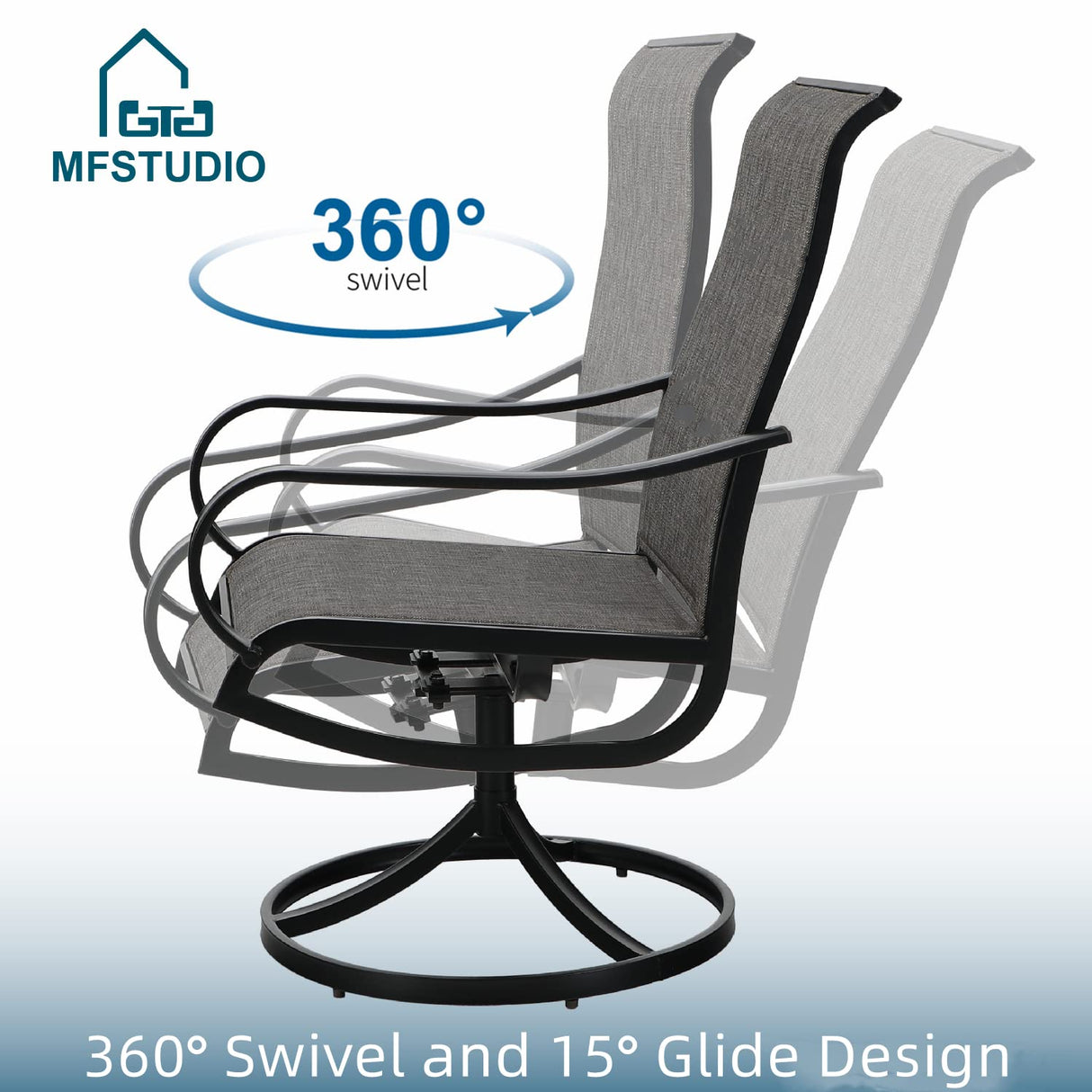 MFSTUDIO 7 Pieces Patio Dining Sets,Outdoor Furniture Set Including 1x 64 Rectangle Wood-like Table Table and 6 Padded Sling Swivel Chairs Metal Dining Set for Backyard,Garden,Deck MFSTUDIO