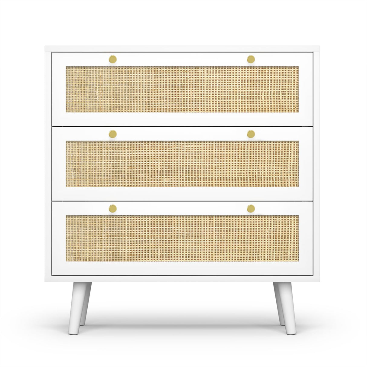 Anmytek Dresser for Bedroom with 3 Drawers, Modern Wood 3 Drawer Dresser, White Chest of Drawer with Spacious Storage Rattan Dresser for Bedroom Living Room H0072 Anmytek