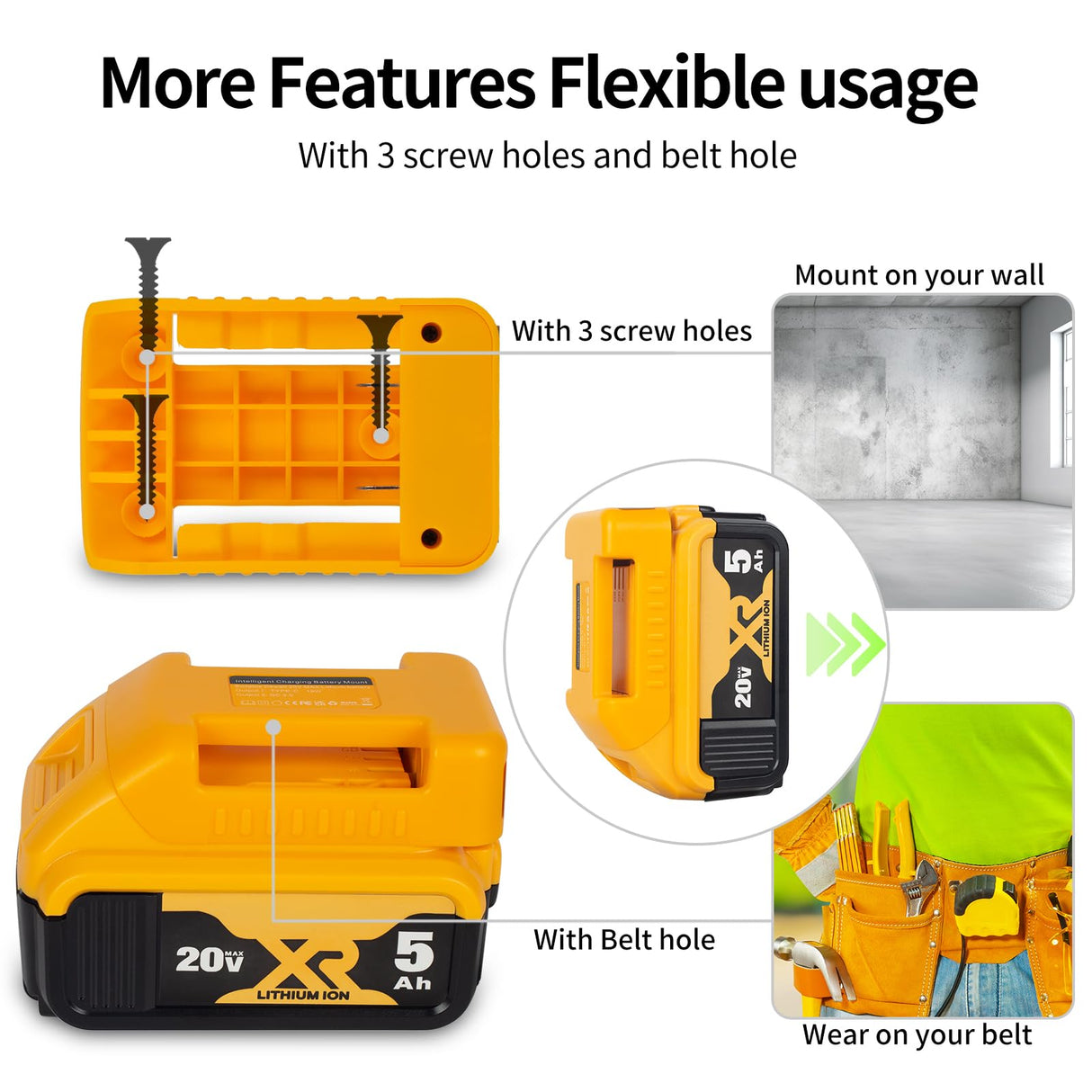 Battery Adapter Compatible with Dewalt 18V/20V Battery Adaptor with USB Charger & Type-C PD Power Source Charger for 20v 18V MAX Lithium Battery(Adapter Only) ADPLIFE