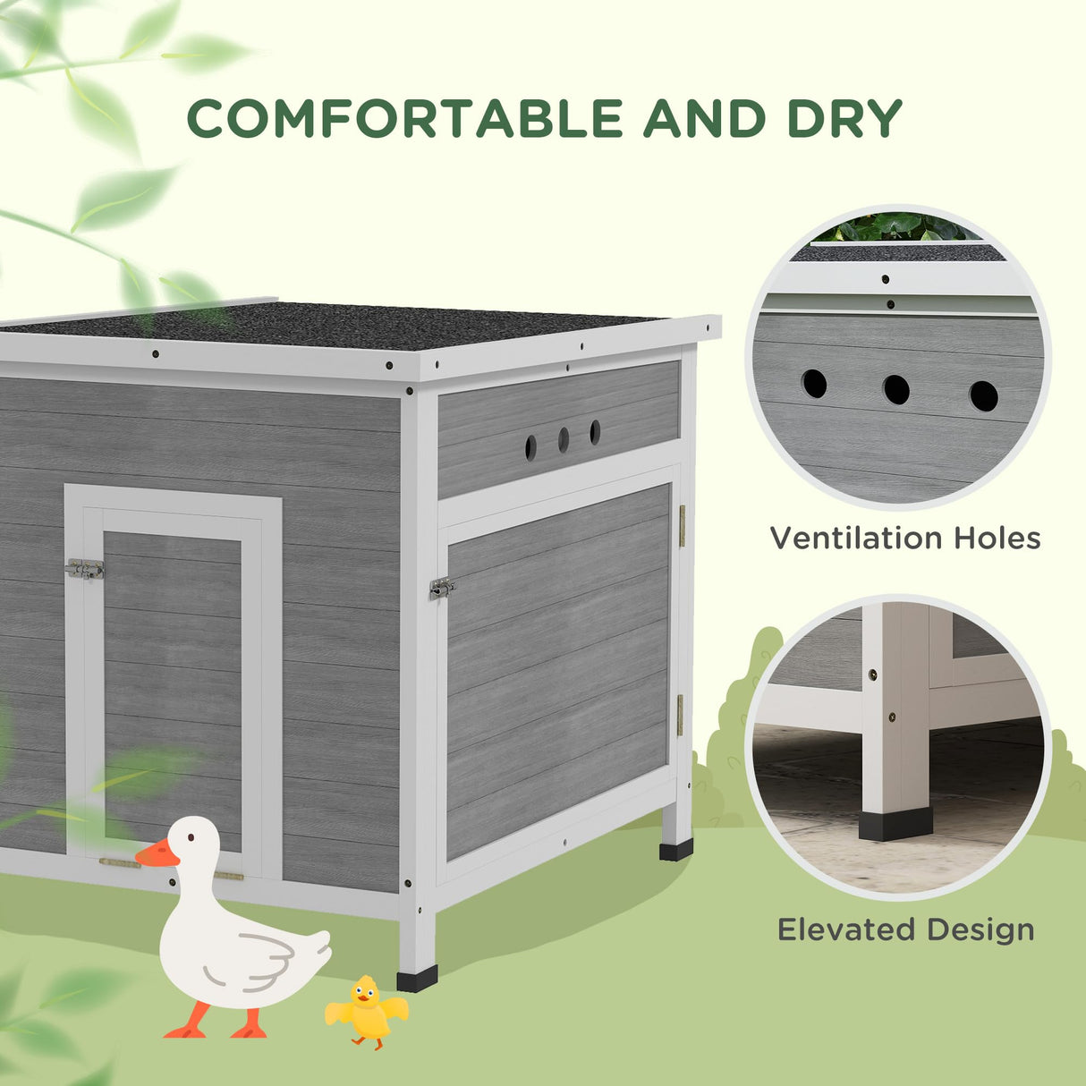 PawHut Duck Coop, Wooden Rabbit Hutch with Openable Roof, Removable Floor, Double Doors, Ramp, Weatherproof Pet House, Small Animal Outdoor Shelter for 2-4 Chickens, Geese, 25" x 32" x 30" PawHut