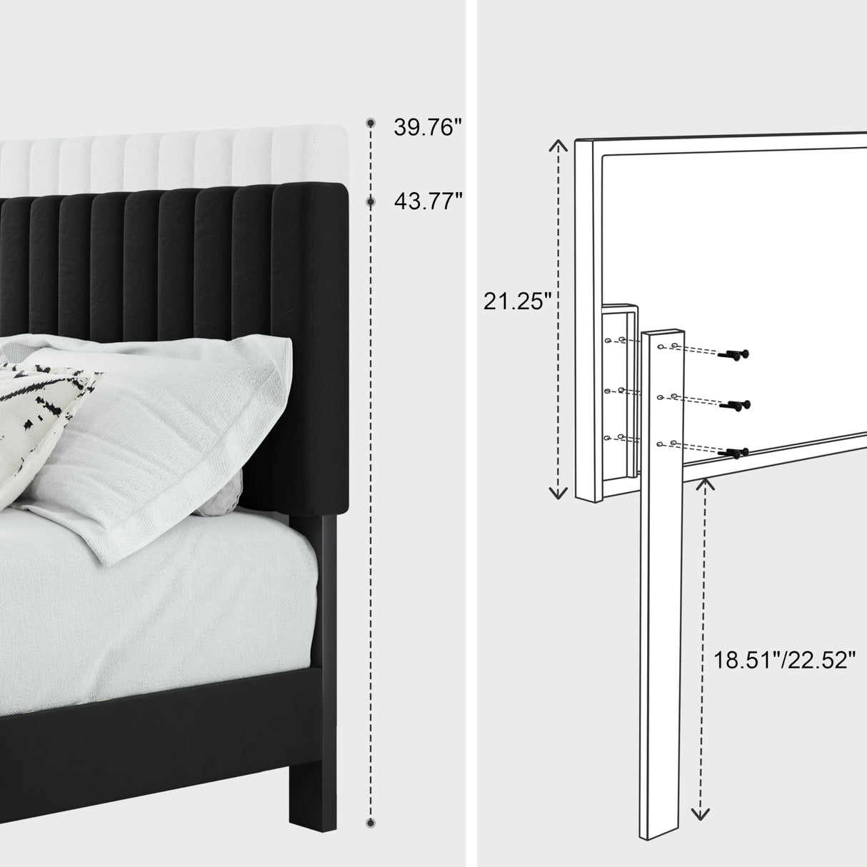 AILUNWALL Full Size Bed Frame, Velvet Upholstered Platform Bed with Adjustable Tufted Headboard, Sturdy Frame and Slats, Noiseless, No Box Spring Required, Easy to Assemble, Black AILUNWALL