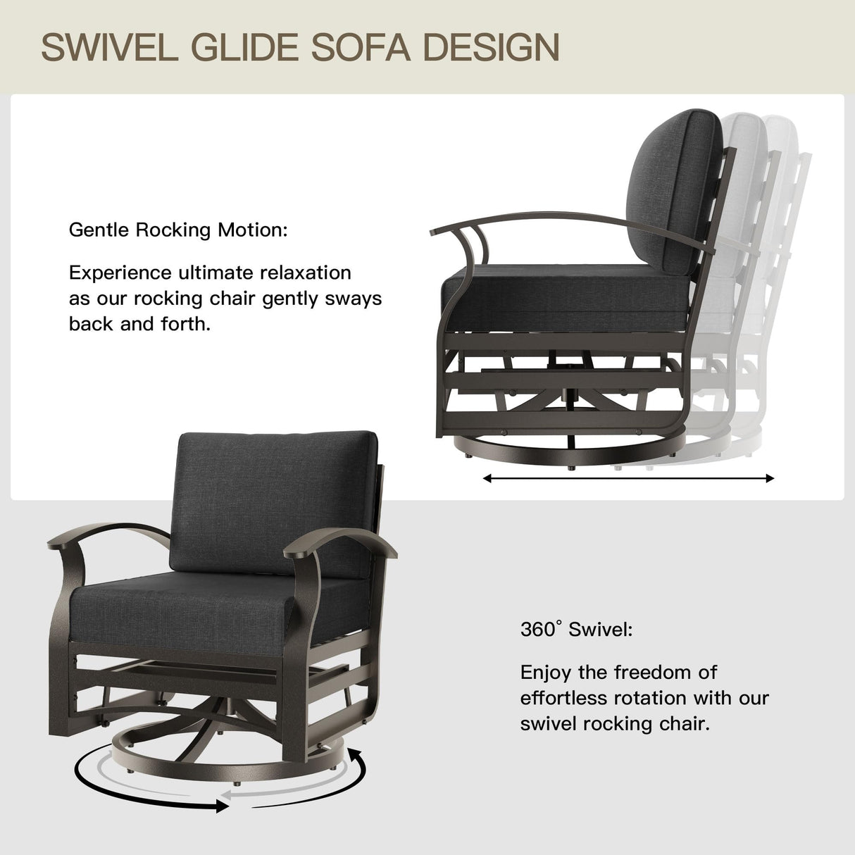 Trumbeak Aluminum Patio Furniture Set with 55,000 BTU Propane Fire Pit Table,7 Seats Metal Modern Outdoor Furniture w/5.1" Cushions,Patio Sectional w/Swivel Chairs for Patio,Backyard,Black Trumbeak