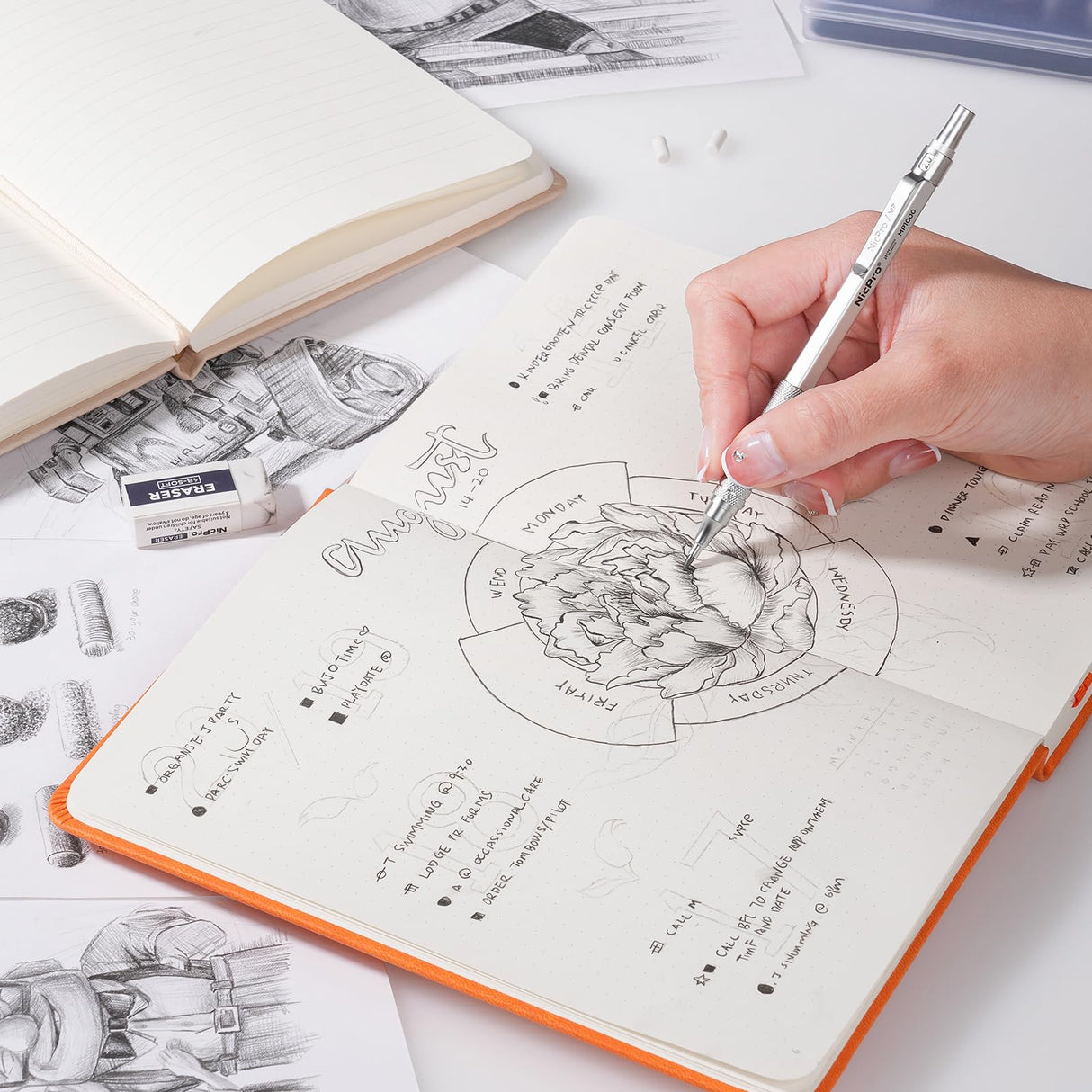 Nicpro 22PCS Metal Mechanical Pencil Set in Case, Art Drafting Pencil 0.5, 0.7, 0.9 mm & 2 PCS 2mm Mechanical Drawing Pencils with 396PCS Leads (4B 2B HB 2H Colored) for Drawing Writing Sketching Nicpro