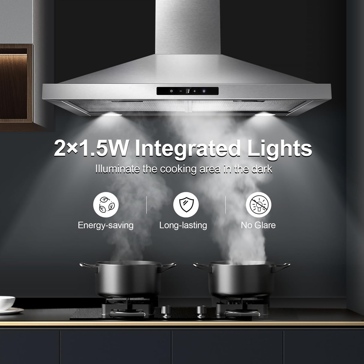 Tieasy Range Hood 30 inch Wall Mount, Kitchen Vent Hood 450 CFM in Stainless Steel, Stove Vent Hood with Ducted Convertible Ductless, Touch Switch, LEDs Light, 3-Speed Fan, Aluminum Filters Tieasy