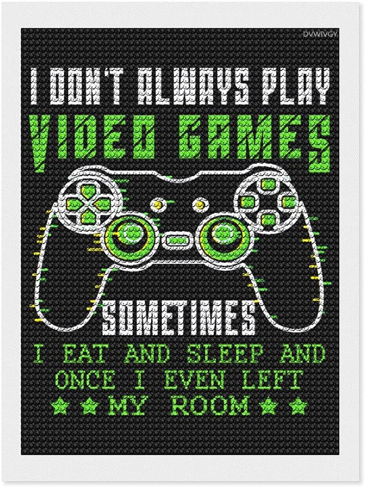 DIY Diamond Painting Kits Funny Video Games Gamer Saying Diamond Art for Adults Kids, Full Round Drill Paint by Numbers Arts Pictures for Home Wall Decor Gifts 12X16 inch DVWIVGY