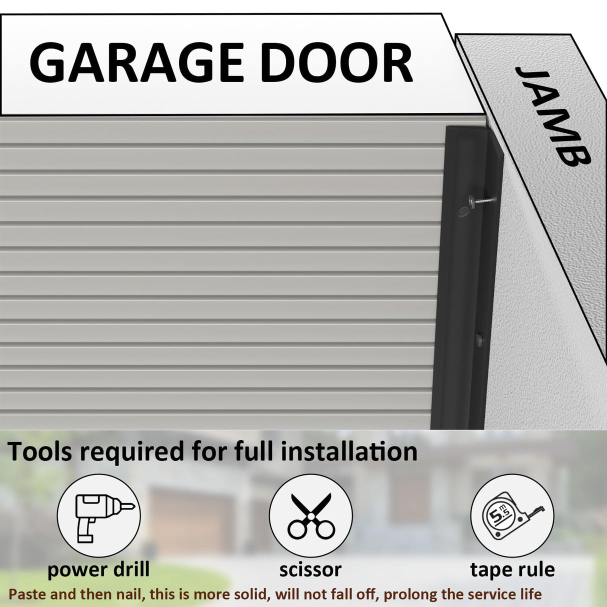 Greymond Garage Door Weather Stripping, 40 FT Black Garage Door Side and Top Seal Trim, Universal Adhesive Backed Garage Door Rubber Seal Strip Replacement Greymond