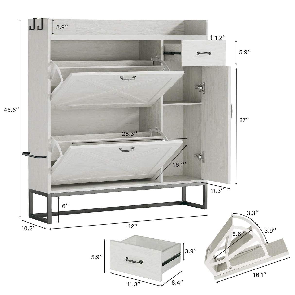 HUAHUU Shoe Cabinet with 2 Flip Drawers & Side Cabinet, Shoes Cabinet with Adjustable Shelves, Shoe Storage with Drawer & Mounted Shoe Rack for Entryway, Hallway, Shoe Organizer Cabinet, White HUAHUU