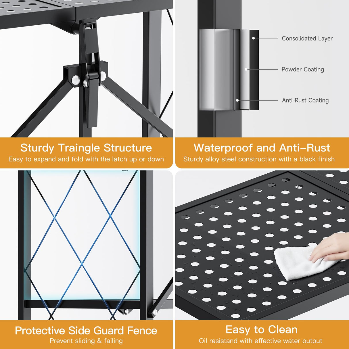 HealSmart Heavy Duty 4-Tier Foldable Metal Rack, 14.96" D x 27.95" W x 49.61" H Storage Shelving Unit 1000 lbs with Wheels Moving Easily Organizer Shelves Great for Garage Kitchen, Black HealSmart
