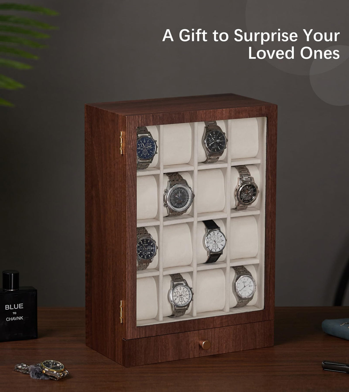 Homde Watch Box Wooden Display: Large Wood Storage for Men's Nightstand - Timeless Home Organizer (L Size) Homde