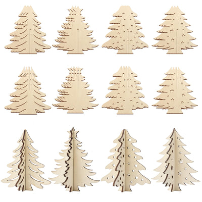 COCHIE DIY 3D Christmas Tree Wood Crafts to Paint for Kids Adults, Paintable Unfinished Wooden Slices for Craft, Xmas Trees Cutouts Ornaments for Painting Decorations (24 PCS)