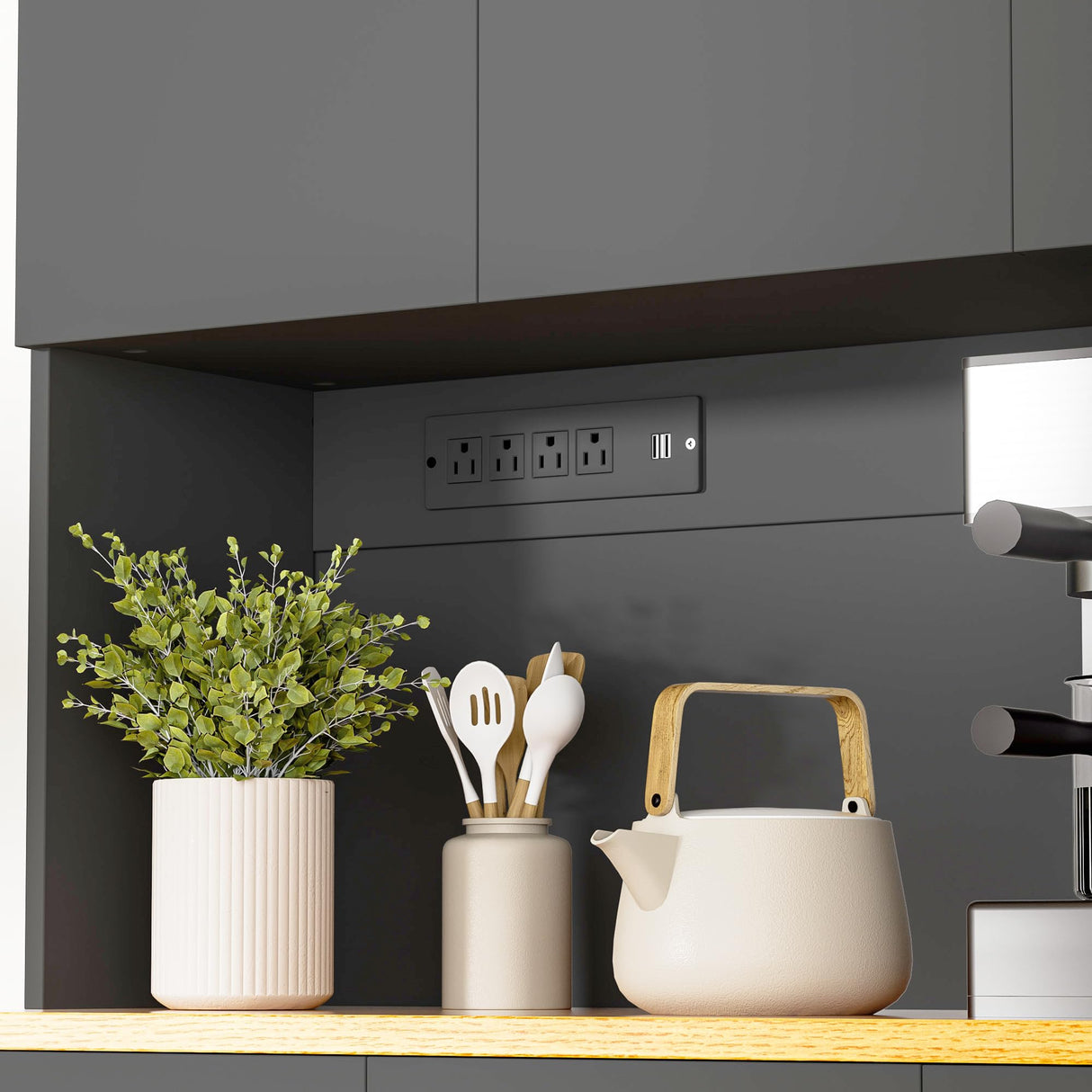 DIYART Black Kitchen Pantry Cabinet, 71" Tall Kitchen Storage Cabinet with Power Outlet, Freestanding Kitchen Hutch with countertop DIYART