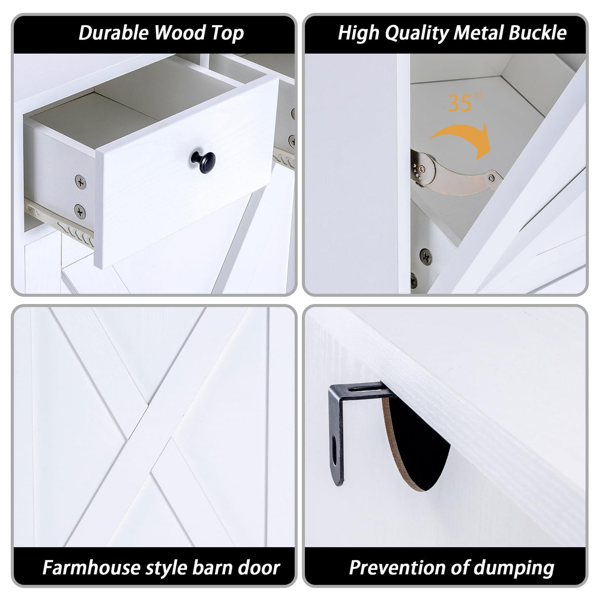 Zvyteay 13 Gallons Tilt Out Trash Can Cabinet, Wooden Trash Cabinet with 2 Drawers, Free Standing Kichen Waste Bin Recycling Cabinet Pet Proof Hidden Trash Cabinet for Kitchen (White) Zvyteay