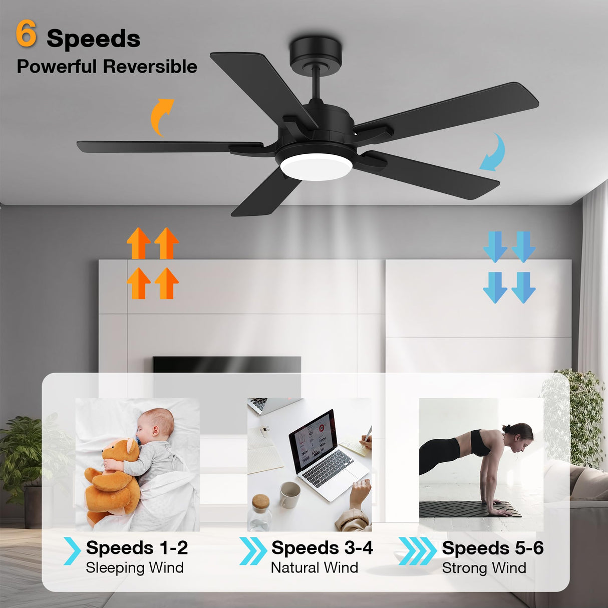 Hoenofly 52” Smart Ceiling Fans with Lights and Remote,Quiet DC Motor,Outdoor Indoor Wood& Black Ceiling Fan,Voice Control via WIFI Alexa App,Modern Dimmable LED Ceiling Fan for Bedroom Patio Porch Hoenofly