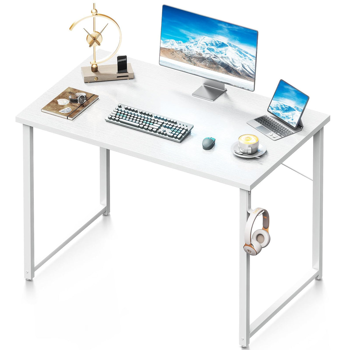 Coleshome 40 Inch Computer Desk, Modern Simple Style Desk for Home Office, Study Student Writing Desk, White Coleshome