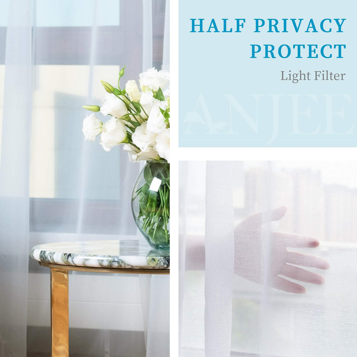 Anjee 4 Panels White Sheer Curtains 108 inches Long Rod Pocket Semi Sheer Curtain Translucency Balance Privacy Voile Window Drapes for Outdoor Patio Yard Glass Dining Room Living Room, 52 x 108 Inch Anjee