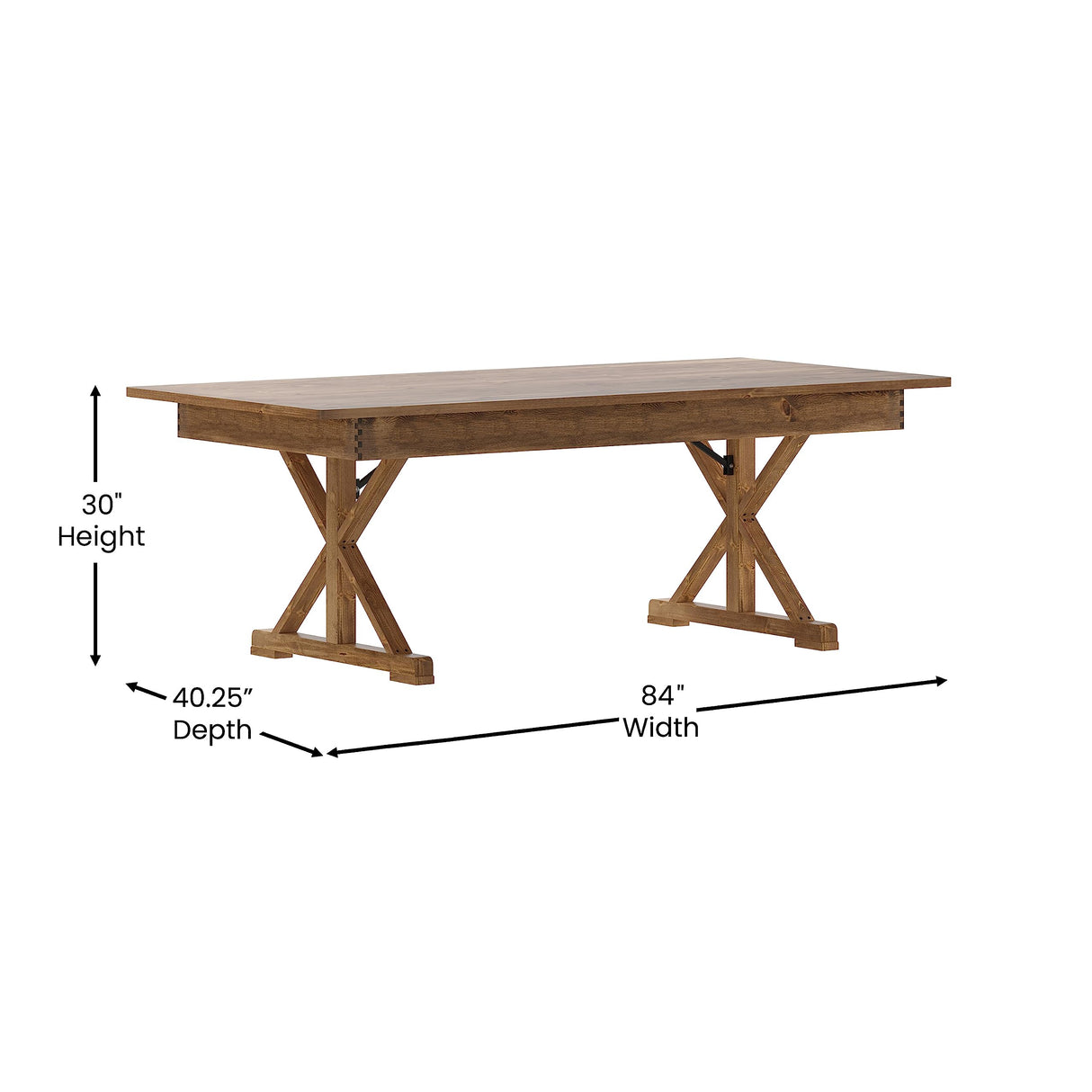 EMMA + OLIVER Elora Folding Farmhouse Dining Room Table with Crisscross Legs, Commercial Grade Rectangular Solid Pine Farm Table for 8, 7' x 40", Antique Rustic EMMA + OLIVER