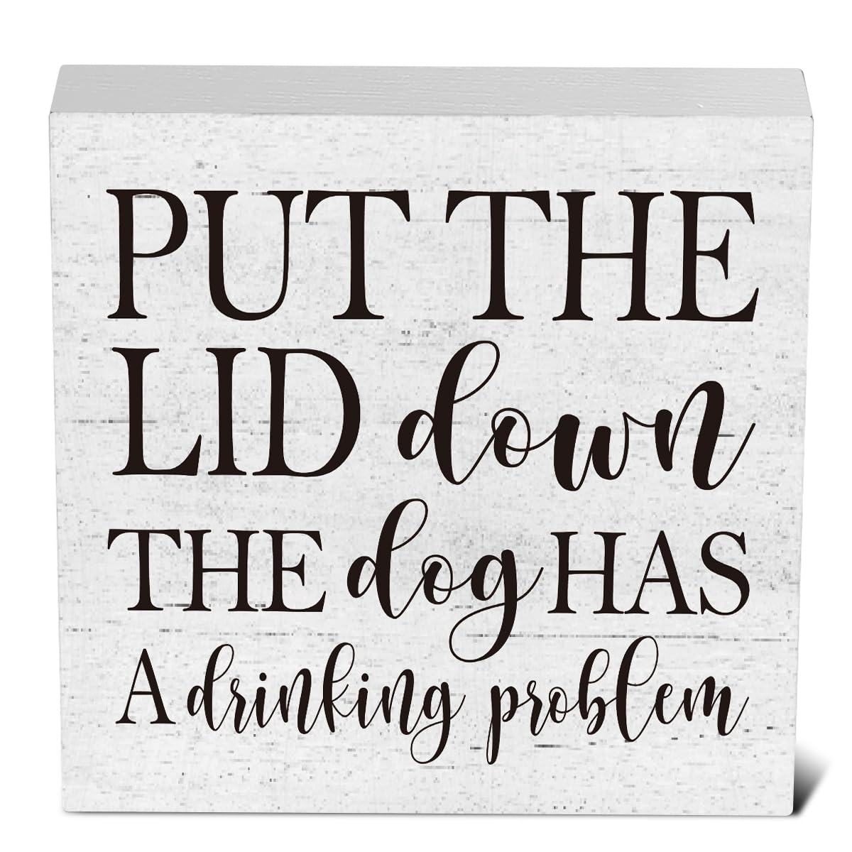 mmiishe Put the Lid Down the Dog Has a Drinking Problem Wooden Box Sign Decorative Funny Bathroom Wood Box Sign Home Decor Rustic Farmhouse Square Desk Decor Sign for Shelf 5 x 5 Inches mmiishe
