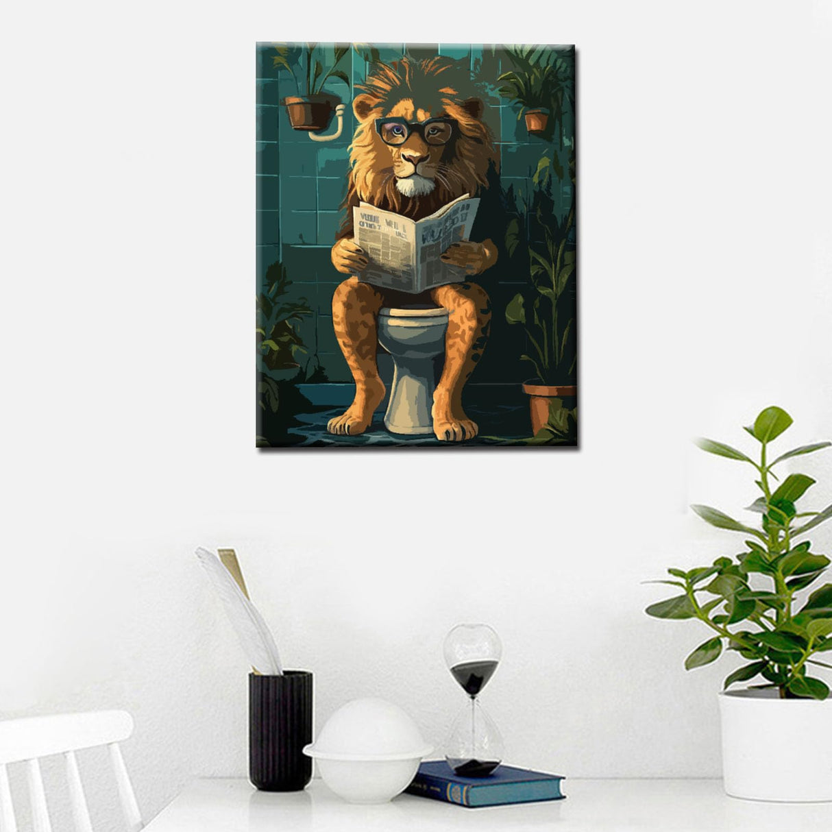 Funny Bathroom Paint by Numbers for Adults Lion in Toilet DIY Oil Painting Gift Kits Tropical Jungle Lion Paint by Number Kits Canvas Farmhouse Arts Craft Modern Home Decor16x20In no Frame Tucocoo