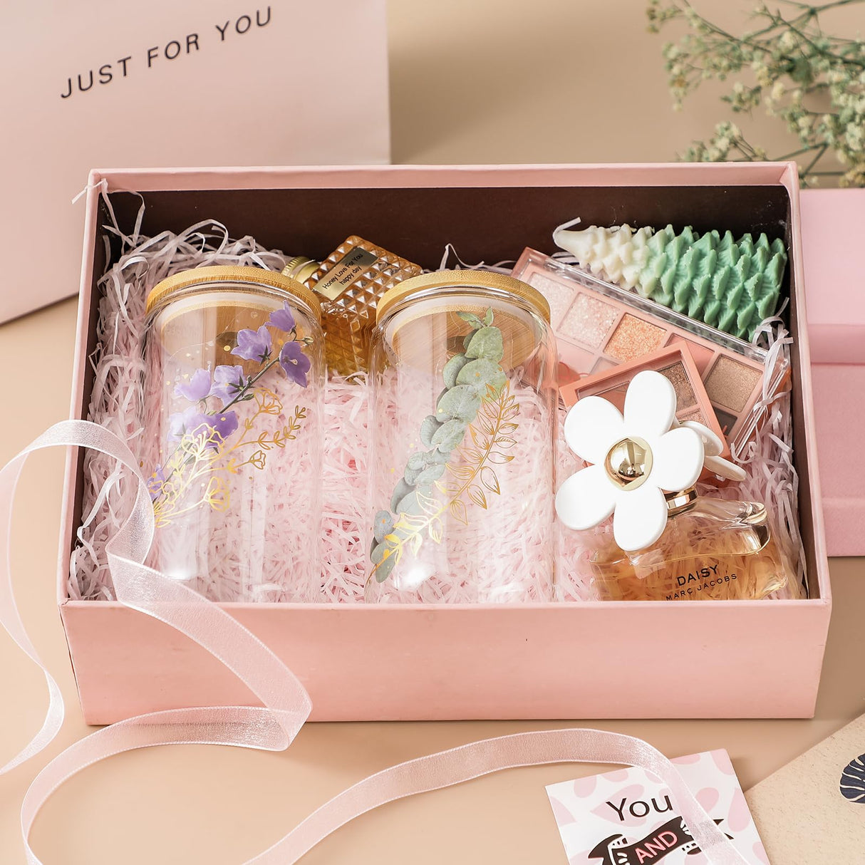 NETANY 2 Pack Glass Cups with Bamboo Lids and Straws 16 oz, Gifts for Women, Drinking glasses set, Iced Coffee Cup, Tea Cup, Cute Aesthetics Tumbler Cup, Mothers Day, Birthday Gifts for Her Mom NETANY