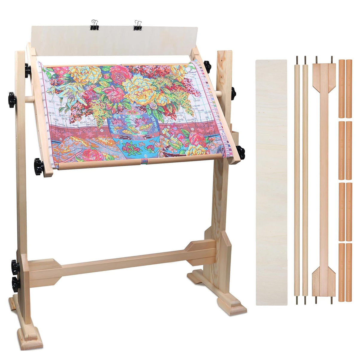 Needlework Table and Adjustable Embroidery Stand, Cross Stitch Hoop Stand, Beech Wood Tapestry Cross Stitch Embroidery Frame Holder(54.5x41.6 cm (21.5" x 16.3")) and(112.5x41.6 cm (44.3" x 16.3")) guofa