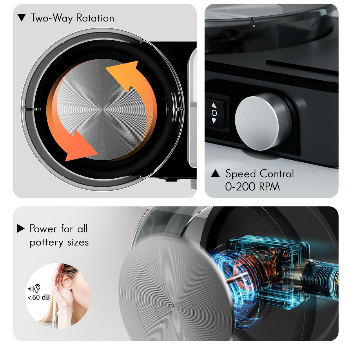 Pottery Wheel for Adults - Complete Pottery Tools Kit for Beginners, 6" Turntable Two-Way Rotation Adjustable Speed, 2.2 lbs. Air Dry Clay, Mini Clay Making Pottery Wheel with Storage Design (Black) Insnug