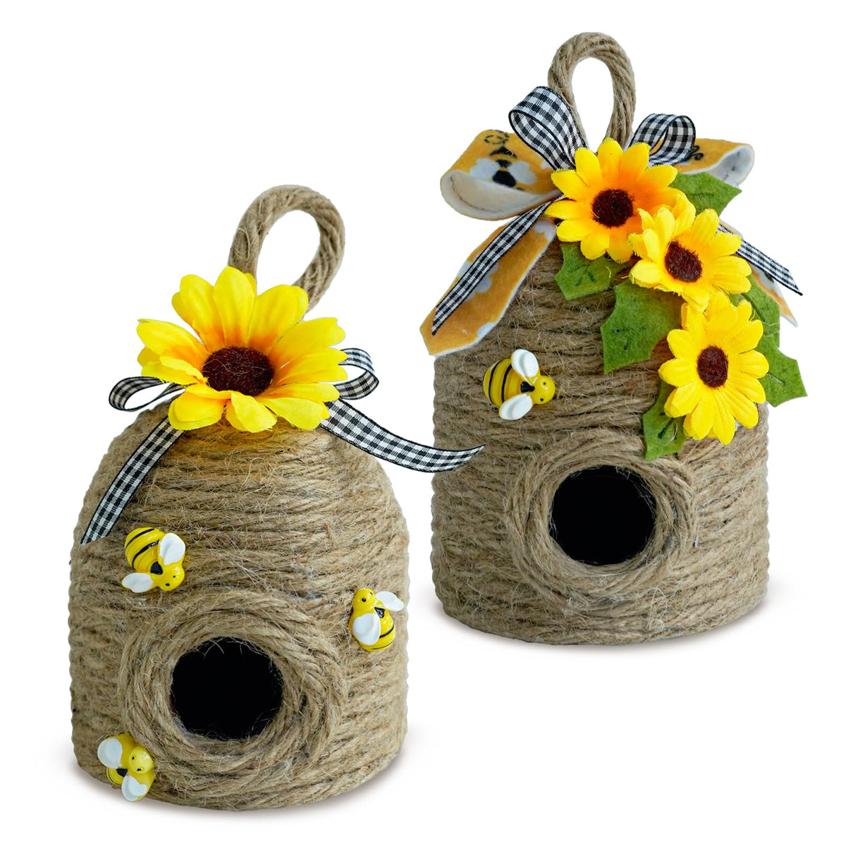 Bigger Bee Hive Decor,2 Pack Bumble Bee Rustic Decor Hive,Natural Bee House, Bumble Bee Theme Party Decor Spring Summer Rustic Farmhouse Kitchecn Table Decor, Honey Bee Tiered Tray Decor CRCZK