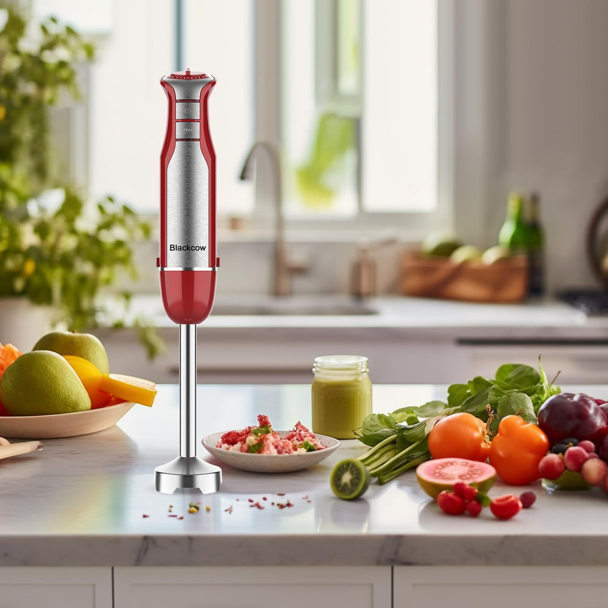 Blackcow Immersion Blender Handheld,800W Powerful Electric Hand Blender with 6-Speed&Turbo,Electric Mixer Handheld for kitchen,Smoothie,Soup,Baby Food,Puree,Drinks,RoseRed Blackcow