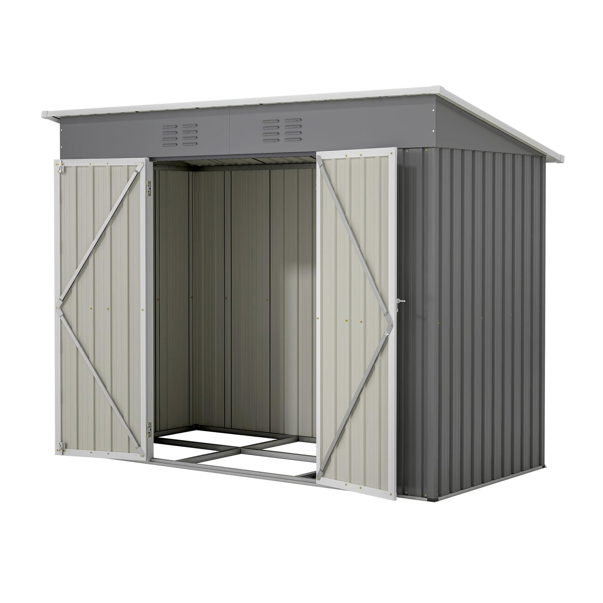 Thanaddo 4'x8' Metal Shed Outdoor Storage Shed,Metal Steel Utility Tool Shed Storage House with Double Lockable Doors and Air Vent for Backyard Garden Patio Lawn Gray Thanaddo