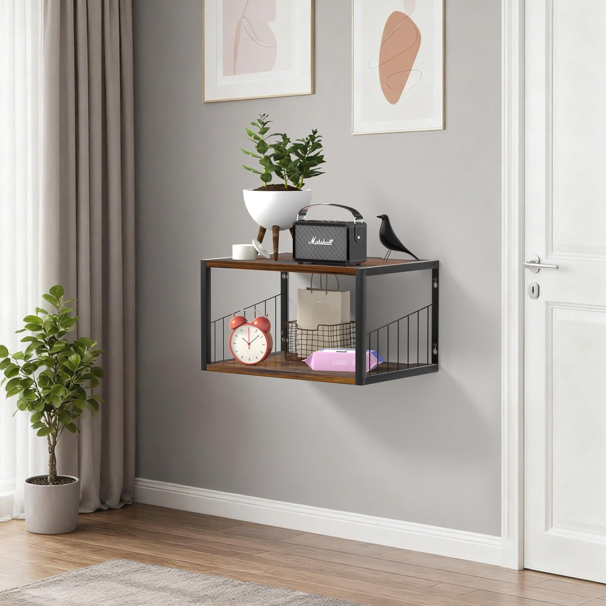 Alytree Floating Nightstand, Wood Floating Bedside Table with Cable Hole, Wall Mounted Nightstand for Bedroom, Living Room, Bathroom, Kitchen (Rustic Brown) Alytree