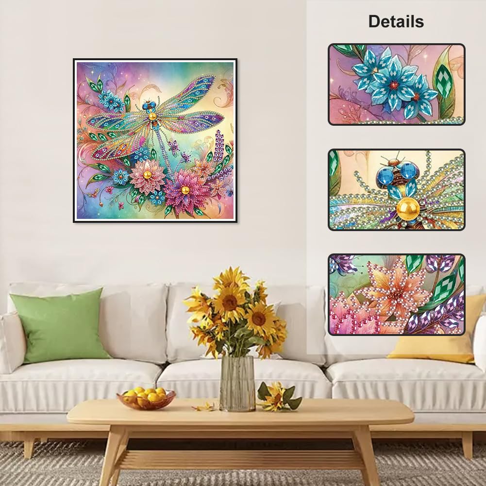 Acudotr Diamond Painting Kits for Adults Dragonfly, 5D Special Shape Diamond Art Kits for Beginners, Crystal Rhinestones Diamond Painting for Home Wall Decoration, 12×12 Inch Acudotr