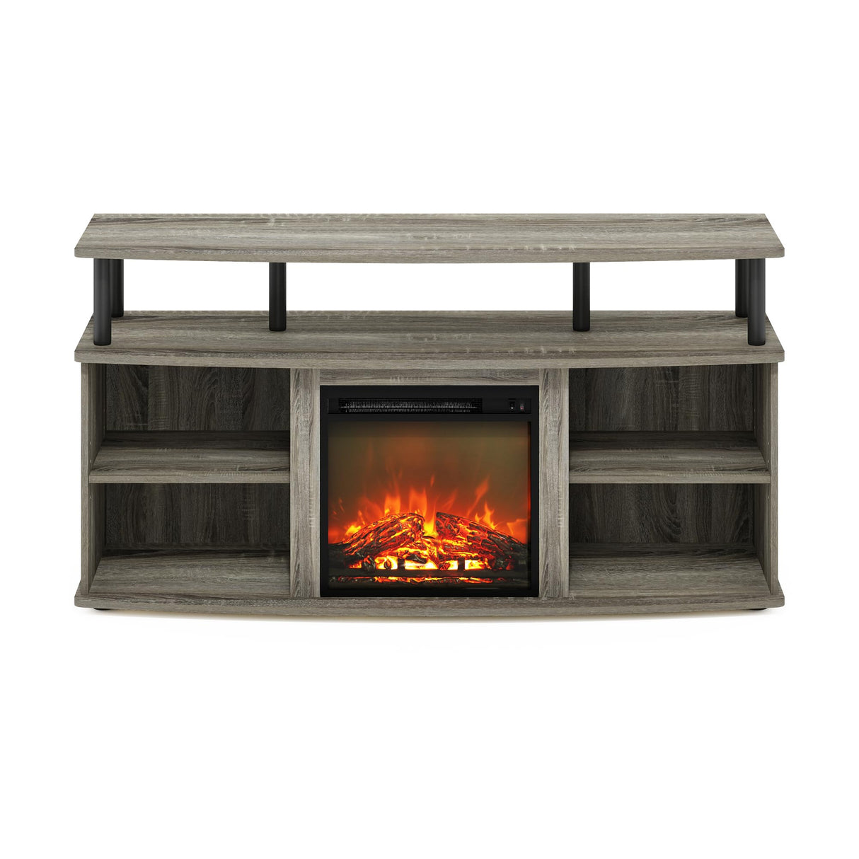 Furinno Jensen Open Shelving Storage Fireplace TV Entertainment Center for TV up to 55 Inch, French Oak Grey/Black Furinno