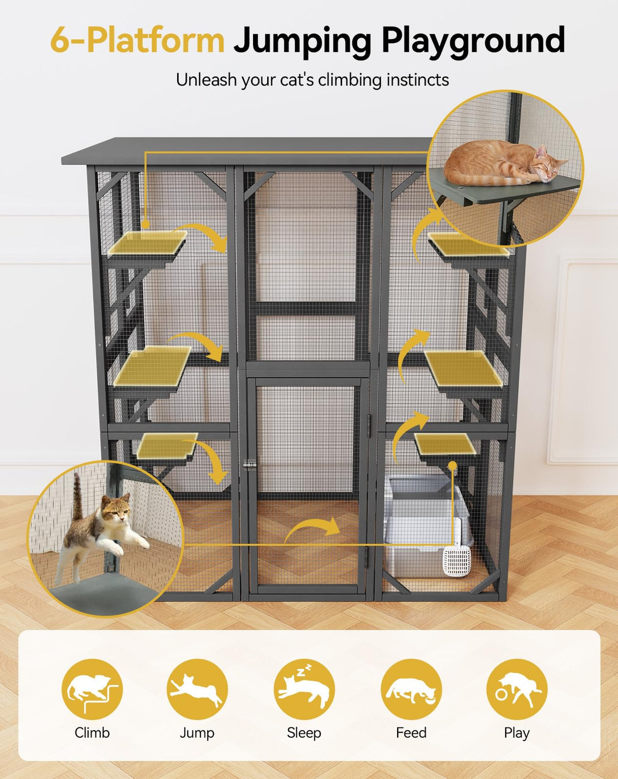 Catio Outdoor Cat Enclosure, 71" Large Cat House for Multiple Cats with Waterproof Roof, 3 Tier Cat Cage with 6 Platform for Patio, Yard, Graden PawGiant