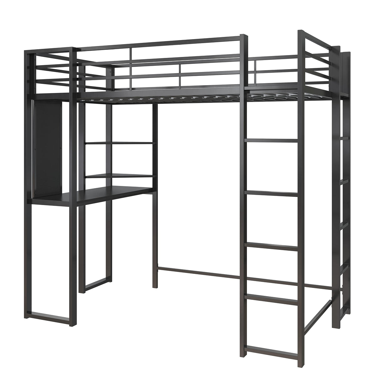 DHP Abode Space-Saving Twin Metal Loft Bed with Desk and Shelves - Black DHP