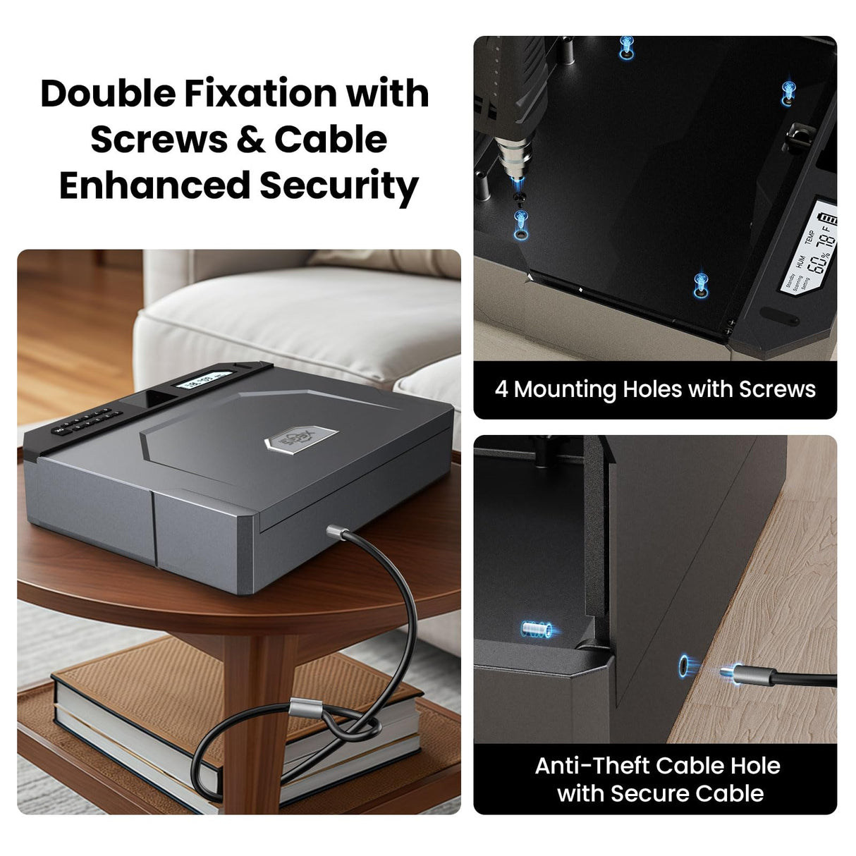 XEGIS SAFE AI Smart Palm Vein Gun Safe - Contactless 0.1s Access & 100% Unlock for Wet, Dirty, Calloused, Peeling Hands & in Darkness, Biometric Handgun Pistol Box for Nightstand, Home & Car, Grey XEGIS SAFE