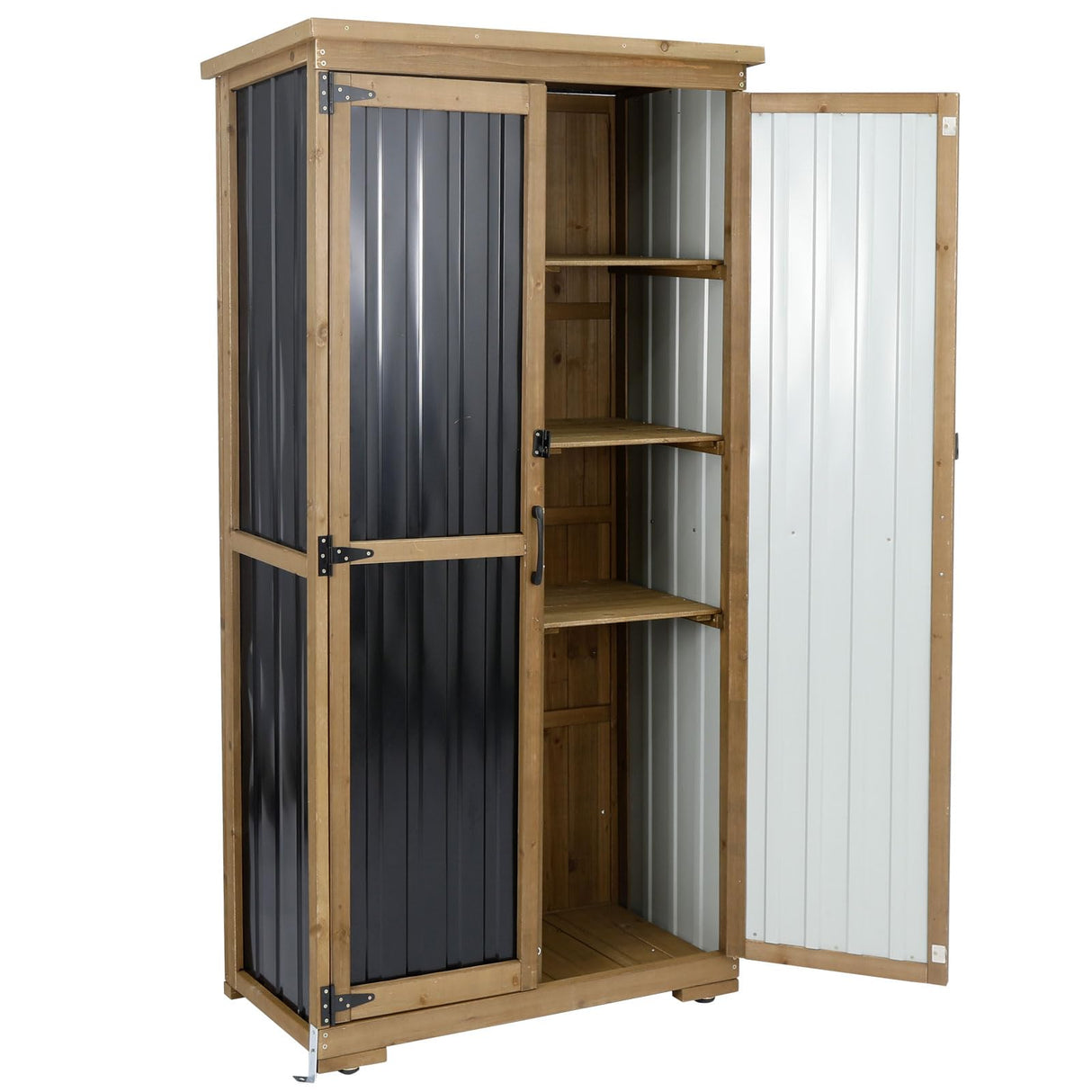 Outdoor Storage Cabinet,Wood & Metal Storage Shed with Lockable Doors & Adjustable Shelves,Vertical Outdoor Cabinets for Patio Backyard, Gardening Tools and Accessories,Brown Magazoopet