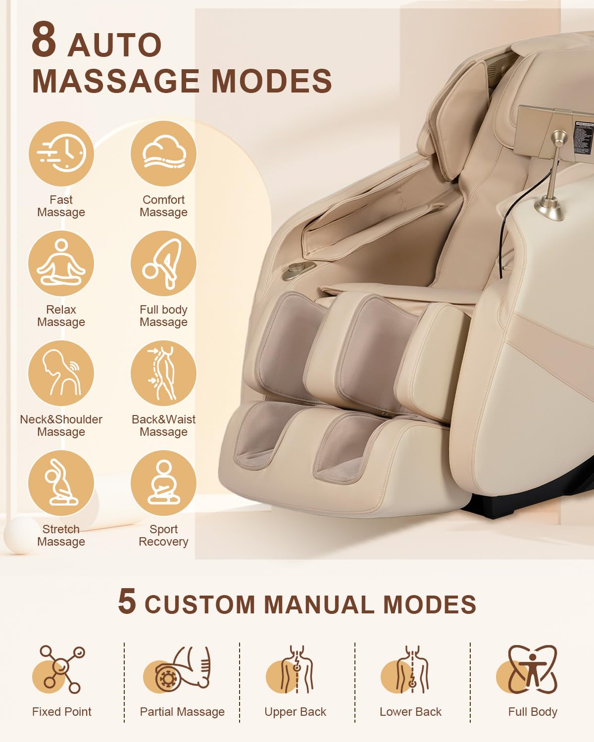 RELX 2025 Massage Chair Full Body, Zero Gravity Airbag Shiatsu Massage Chair with SL-Track, Heating, AI Control, Body Scan, 13 Modes, Foot Rollers, and Deep Yoga Stretch (Beige) RELX