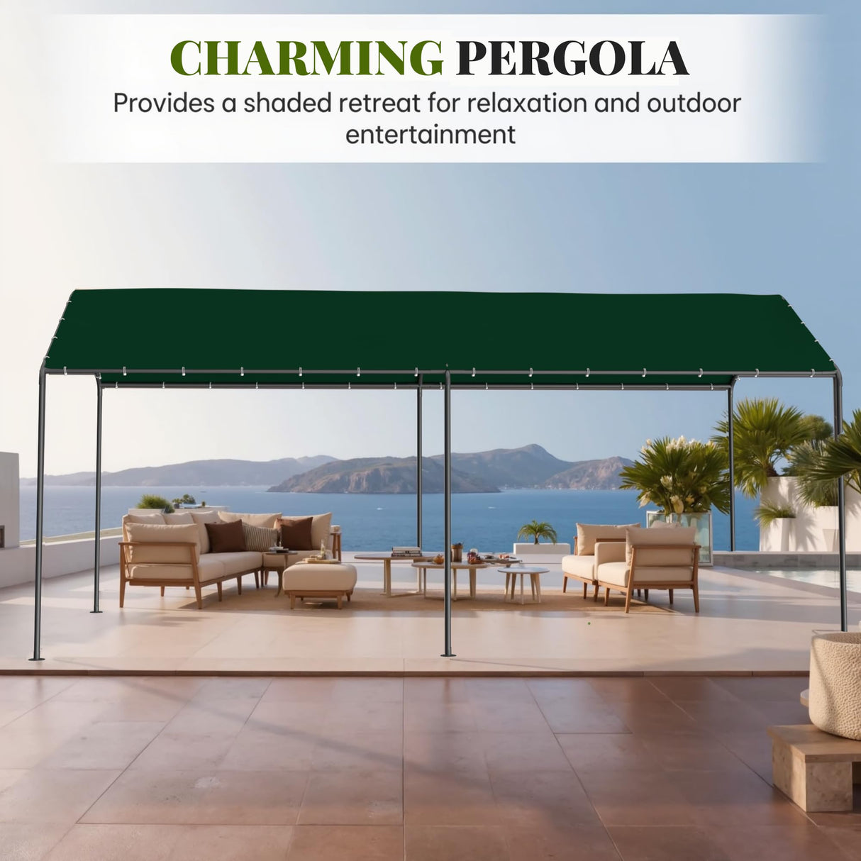 Carport, 10‘ x 20’ Heavy Duty Portable Garage All-Season Car Canopy w/Removable Sidewall & Doors, Carport Canopy Party Tent w/Water-Resistant Tarp for Backyard (Green, 10' x 20' /no Side) Phonjoroo
