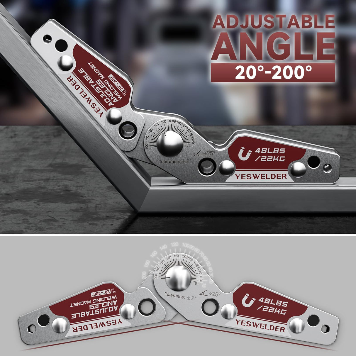 YESWELDER Adjustable Angle Welding Magnet 20-200° Magnetic Welding Holder of 48LBs Holding Power Welding Accessory YESWELDER